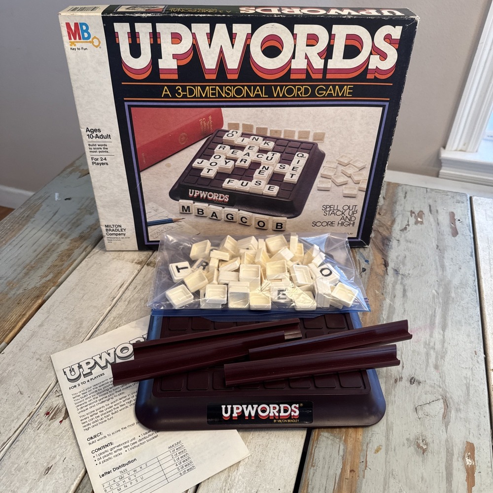 Upwords Game 3-D Words Stack Tile Board Game Milton Bradley 1985 MISSING 1 "A"